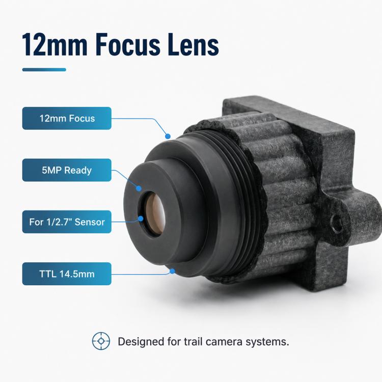 Hunting Camera Lens, 12mm Focal Length, 1/2.5 Inch Sensor, HD Low Distortion Narrow Band 850nm Night Vision Lens, Hunting Camera Lens