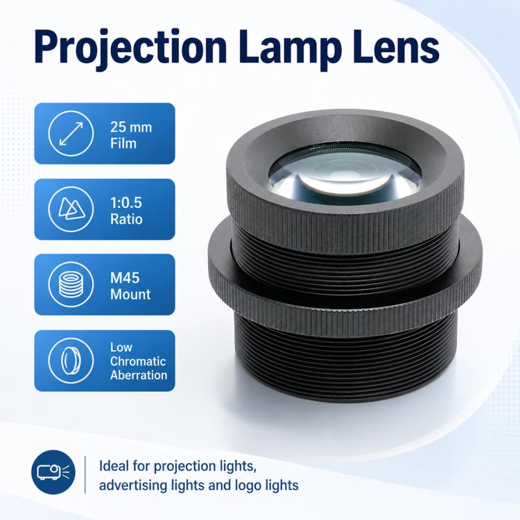Advertising Projection Light Lens, Compatible with 25mm Film, 1:0.5 Projection Ratio, High Definition High Brightness Low Distortion Lens, rojection Light Lens