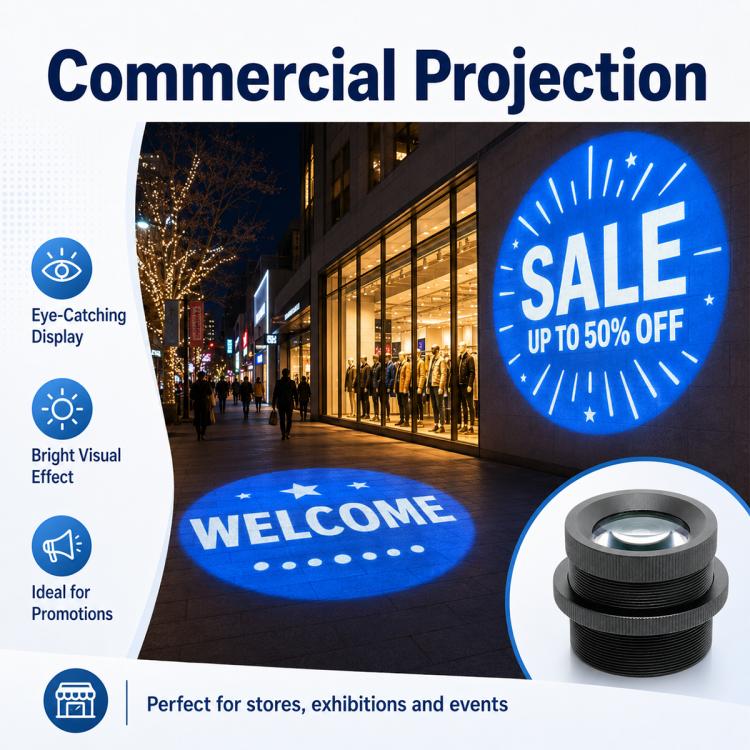 Advertising Projection Light Lens, Compatible with 25mm Film, 1:0.5 Projection Ratio, High Definition High Brightness Low Distortion Lens, rojection Light Lens