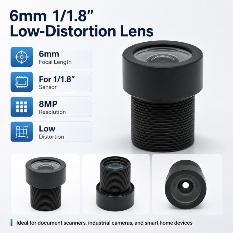 8MP HD 1/1.8 Inch Lens, 6mm Focal Length, High Brightness Low Distortion Industrial Camera Machine Vision Lens