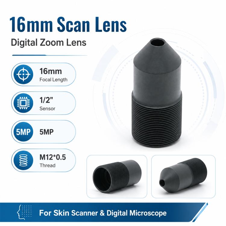 16mm Industrial Scanning Digital Zoom lens, 5MP HD 1/2 Inch Sensor, Low Distortion Vision Large Depth Field Lens, 16mm  5MP HD 1/2 Inch Lens
