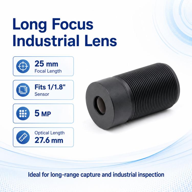Industrial Machine Vision Lens, 25mm Telephoto Macro Lens, 5MP HD Large Depth Field Lens for Industrial Inspection, 25mm Telephoto Macro Lens