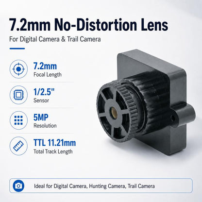 M12 Low Distortion Lens 7.2mm 5MP Lens for 1/2.5 Inch Sensor, Digital Camera and Hunting Camera, 7.2mm M12 Lens