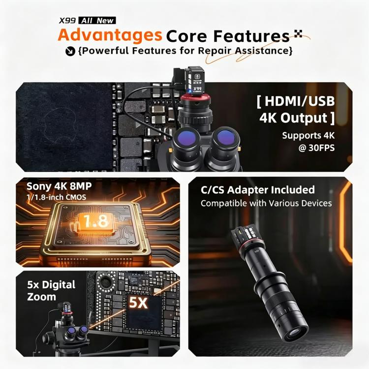 YCS X99 8MP 4K Ultra HD Camera for Trinocular Stereo Microscopes, YCS X99