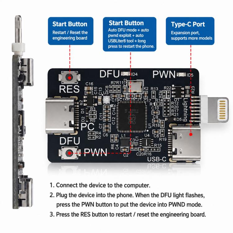 OSS Raspberry RP2354A Development DFU Flashing Engineering Board