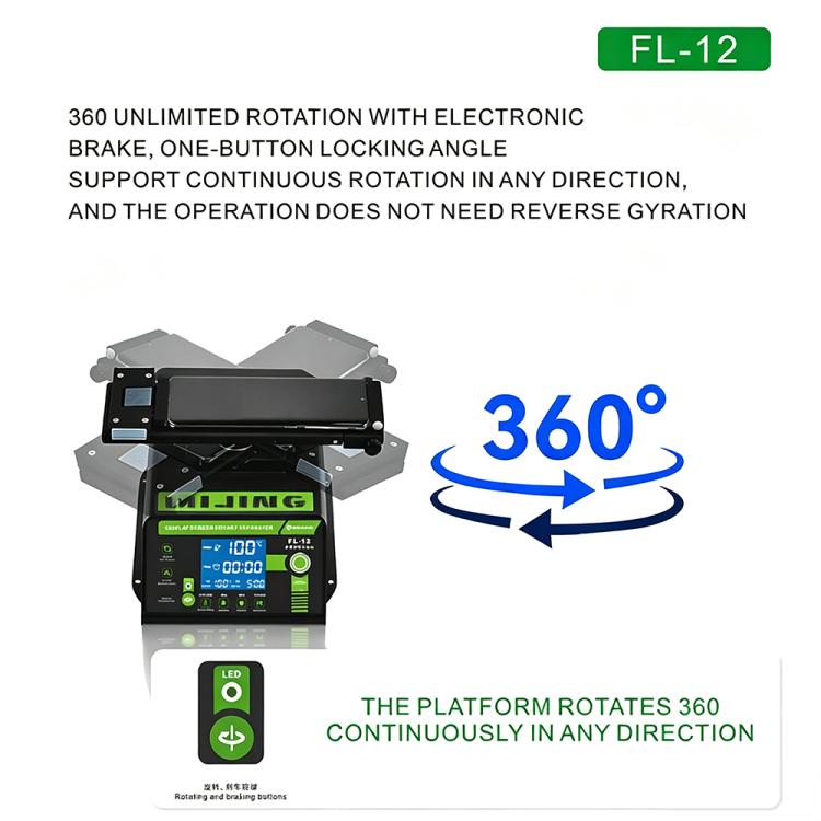 MIJING FL-12 Multi-Functional 360 Rotating Built-in Vacuum Pump Display Screen Heating Separator, EU Plug, US Plug