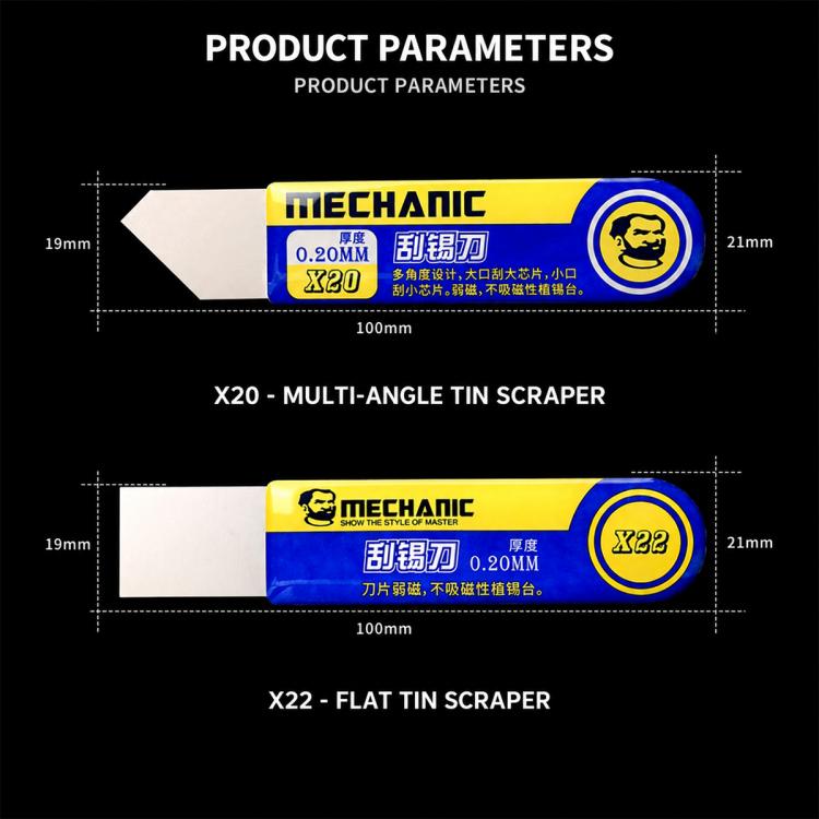 MECHANIC 0.2mm High Toughness Solder Paste Tin Scraper Knife, X22, X20