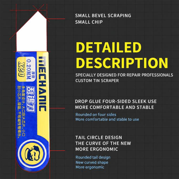 MECHANIC 0.2mm High Toughness Solder Paste Tin Scraper Knife, X22, X20