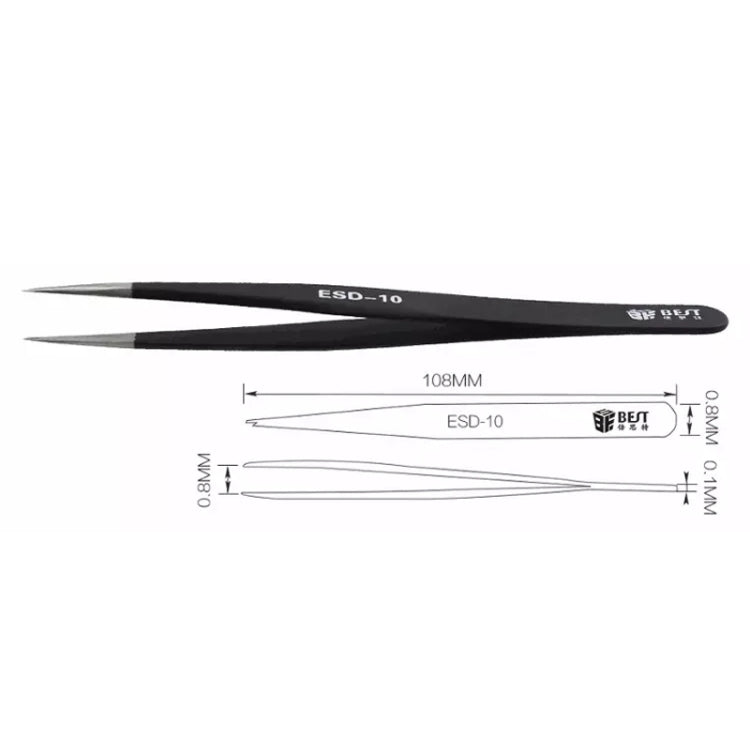BEST BST-10 Precision Anti-static ESD Stainless Steel Tweezers, BST-10