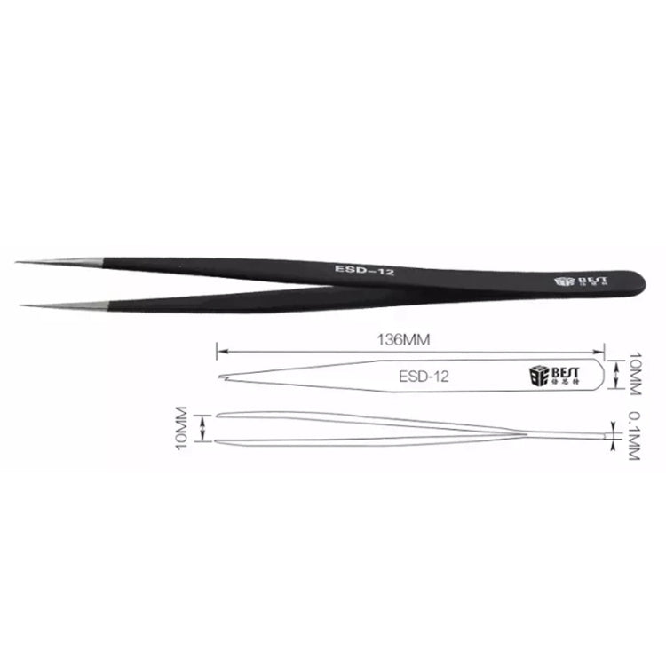 BEST BST-12 Precision Anti-static ESD Stainless Steel Tweezers, BST-12
