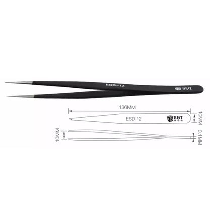 BEST BST-12 Precision Anti-static ESD Stainless Steel Tweezers, BST-12
