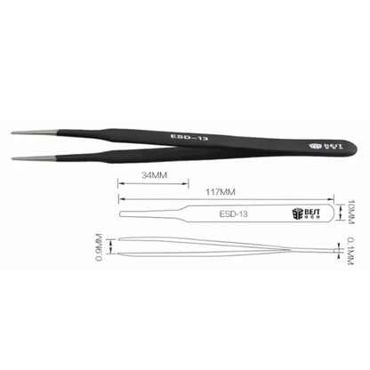 BEST BST-13 Precision Anti-static ESD Stainless Steel Tweezers, BST-13