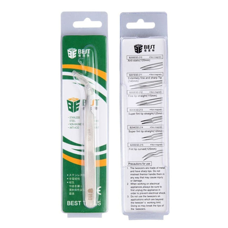 BEST BST-15L Brushed stainless steel tweezers, BST-15L