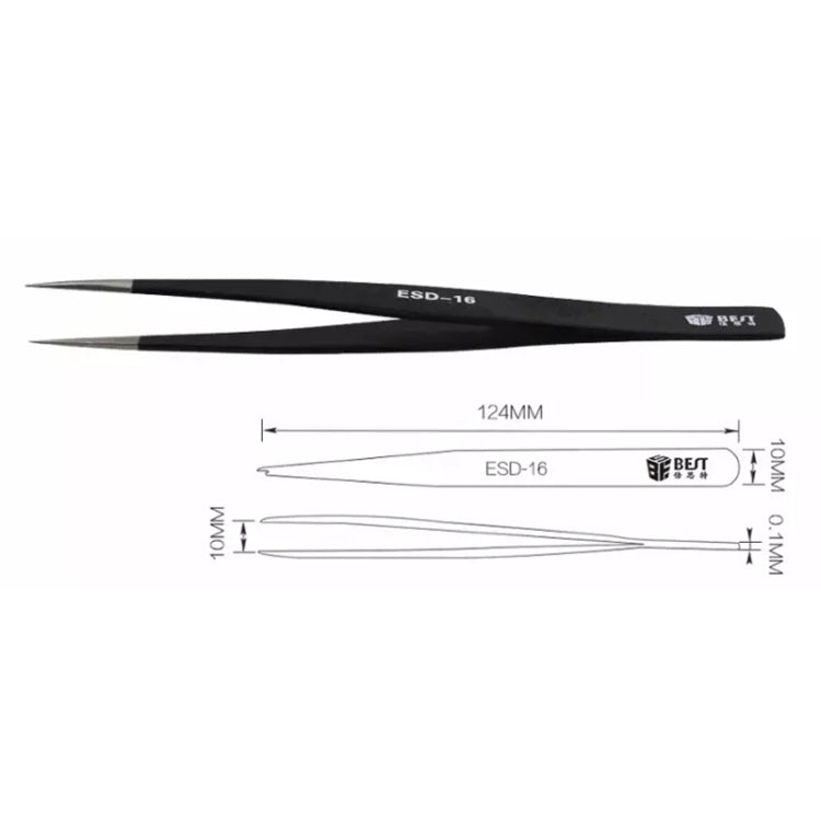 BEST BST-16 Precision Anti-static ESD Stainless Steel Tweezers, BST-16