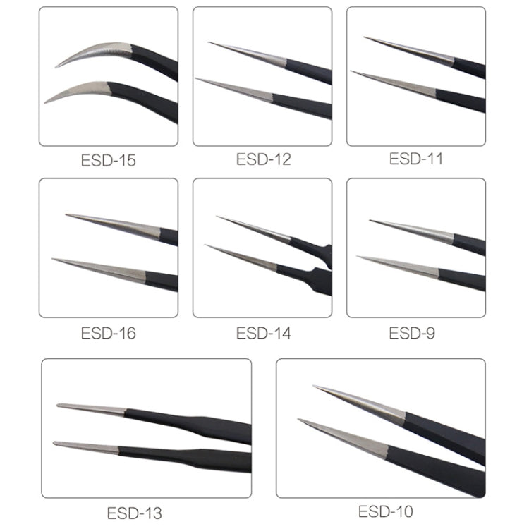 BEST BST-16 Precision Anti-static ESD Stainless Steel Tweezers, BST-16