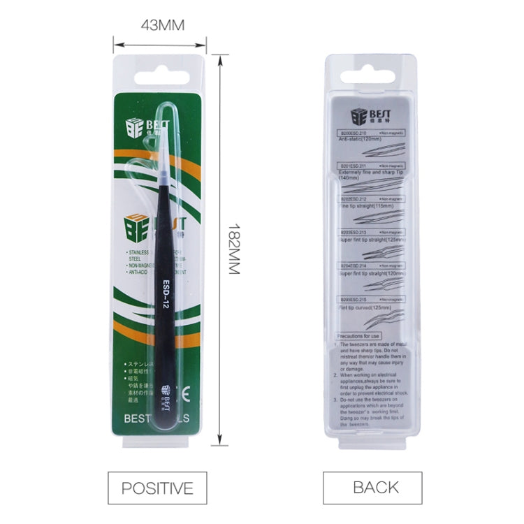 BEST BST-16 Precision Anti-static ESD Stainless Steel Tweezers, BST-16