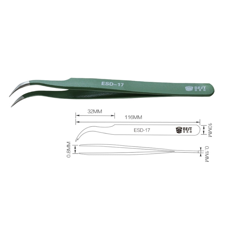 BEST BST-17 Precision Anti-static ESD Stainless Steel Tweezers, BST-17