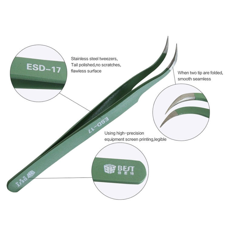 BEST BST-17 Precision Anti-static ESD Stainless Steel Tweezers, BST-17