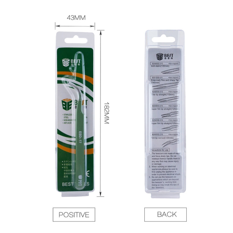 BEST BST-17 Precision Anti-static ESD Stainless Steel Tweezers, BST-17