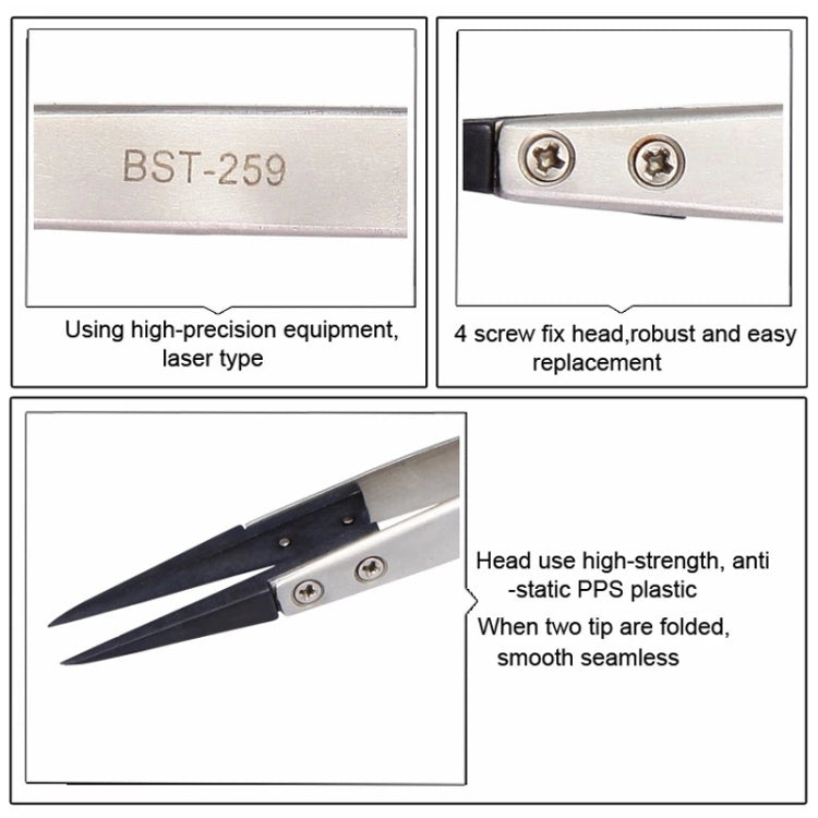 BEST BST-259 Stainless Steel Snti Static Tweezer, BST-259