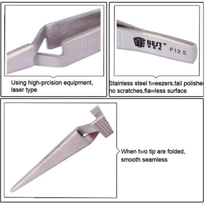 BEST BST-F12.5  Stainless Steel Self Closed Straight Laboratory Tweezers, BST-F12.5