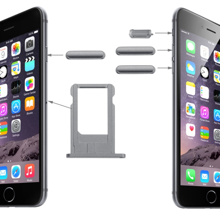 Card Tray & Volume Control Key & Screen Lock Key & Mute Switch Vibrator Key  Kit for iPhone 6, For iPhone 6 (Kit), For iPhone 6