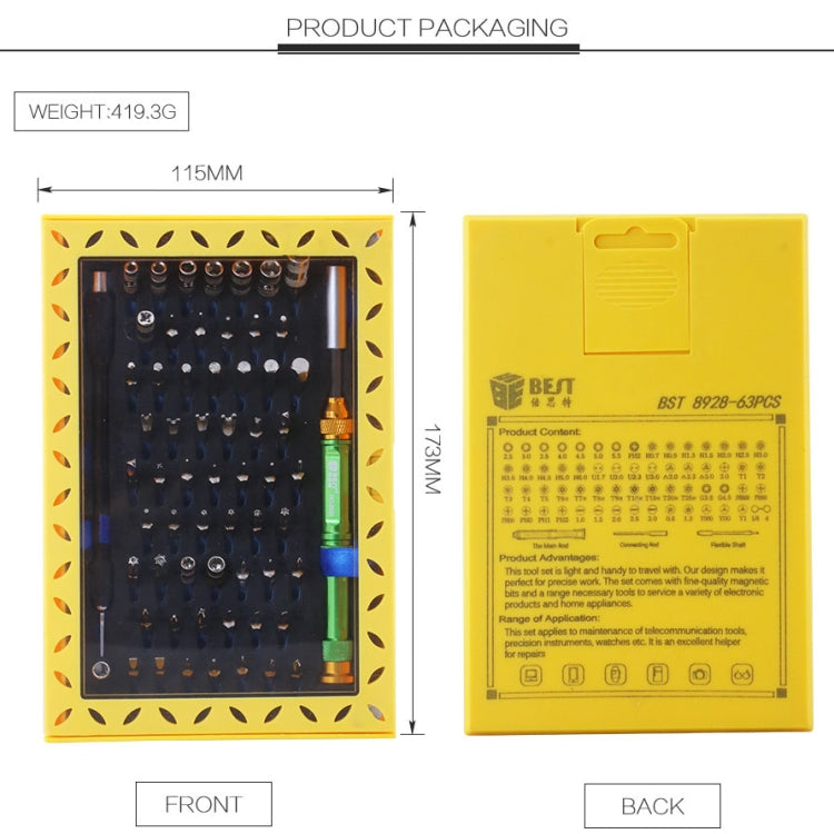 BEST BST-8928 Screwdriver Magnetic Bit Driver Kit 63 in 1 Professional Screwdrivers Set, BST-8928