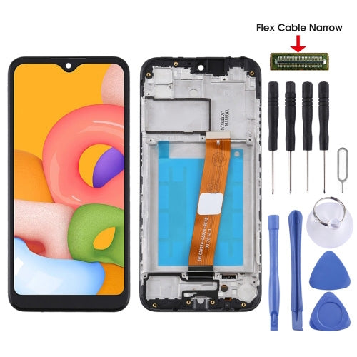 For Samsung Galaxy A01 SM-A015F OEM LCD Screen Digitizer Full Assembly with Frame, Flex Cable Narrow (Black), For Samsung Galaxy A01 SM-A015F(Narrow)