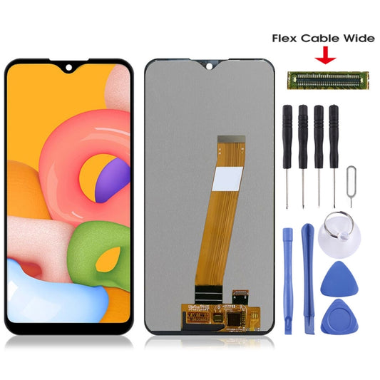 Original PLS TFT Material LCD Screen and Digitizer Full Assembly (Flex Cable Wide) for Samsung Galaxy A01 SM-A015M, For Samsung Galaxy A01 SM-A015M(Original)(Wide)