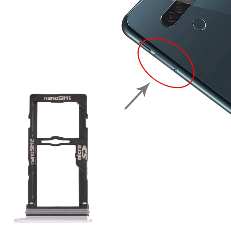 Nano SIM Card Tray + Nano SIM Card Tray / Micro SD Card Tray for LG G8S ThinQ LMG810, LM-G810, LMG810EAW, For LG G8S ThinQ