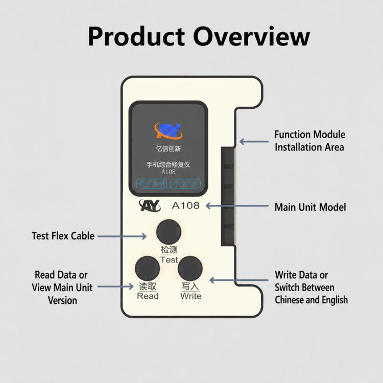 AY A108 Multi-function Dot Matrix Battery Repair Programmer for iPhone 8-16 Pro Max, A108 for iPhone 8-16 Pro Max