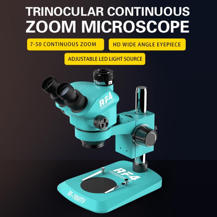 RF4 RF-7050TV Trinocular Microscope 7X-50X Continuous Zoom Synchronous Focusing Phone Repair Microscope, RF-7050TV