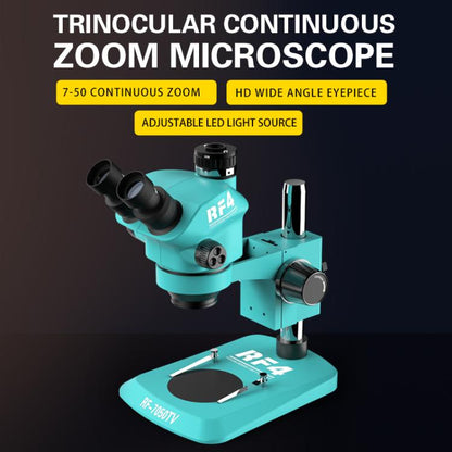 RF4 RF-7050TV Trinocular Microscope 7X-50X Continuous Zoom Synchronous Focusing Phone Repair Microscope, RF-7050TV