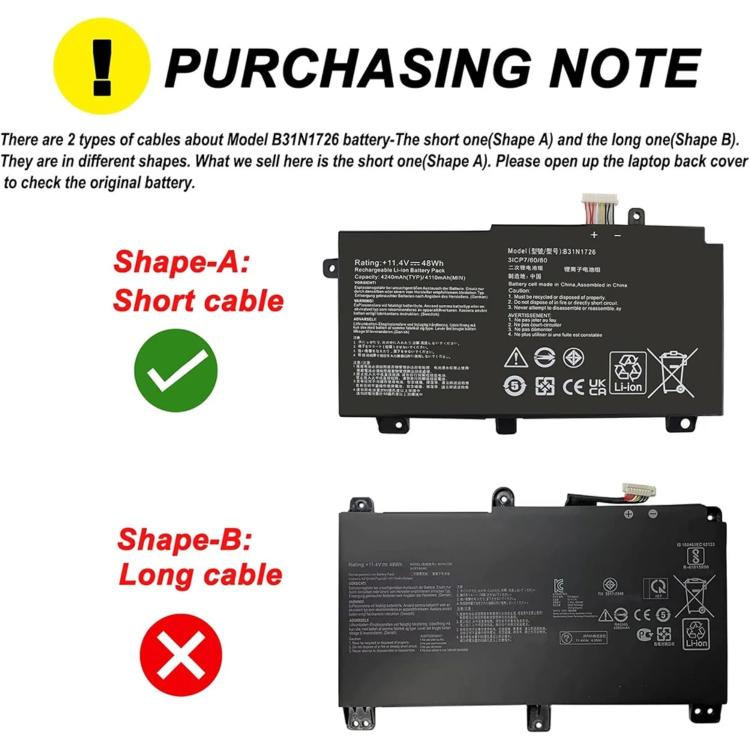 3600mAh Laptop Battery Replacement For ASUS TUF Gaming 5th/6th/7th/8th Generation FX80G FX86F/G, B31N1726