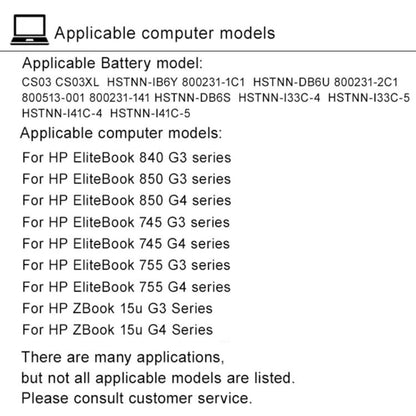 3900mAh Laptop Battery Replacement For HP EliteBook 840G3 848G3 840G4, CS03XL