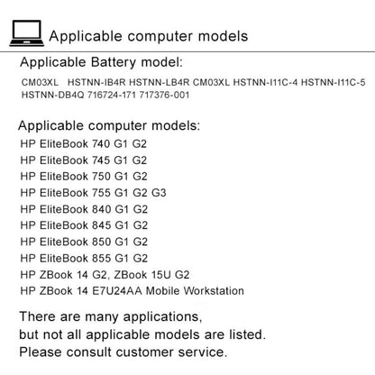 5000mAh Laptop Batteries For HP EliteBook 840 G2 845 850 G1 740, CM03XL