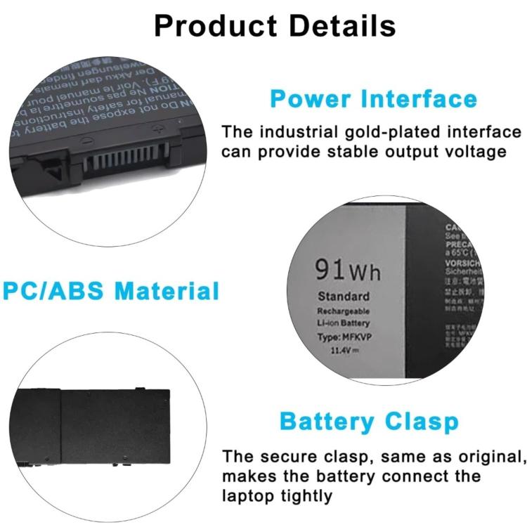 7800mAh Laptop Battery For Dell Precision 7510 / 7520, MFKVP