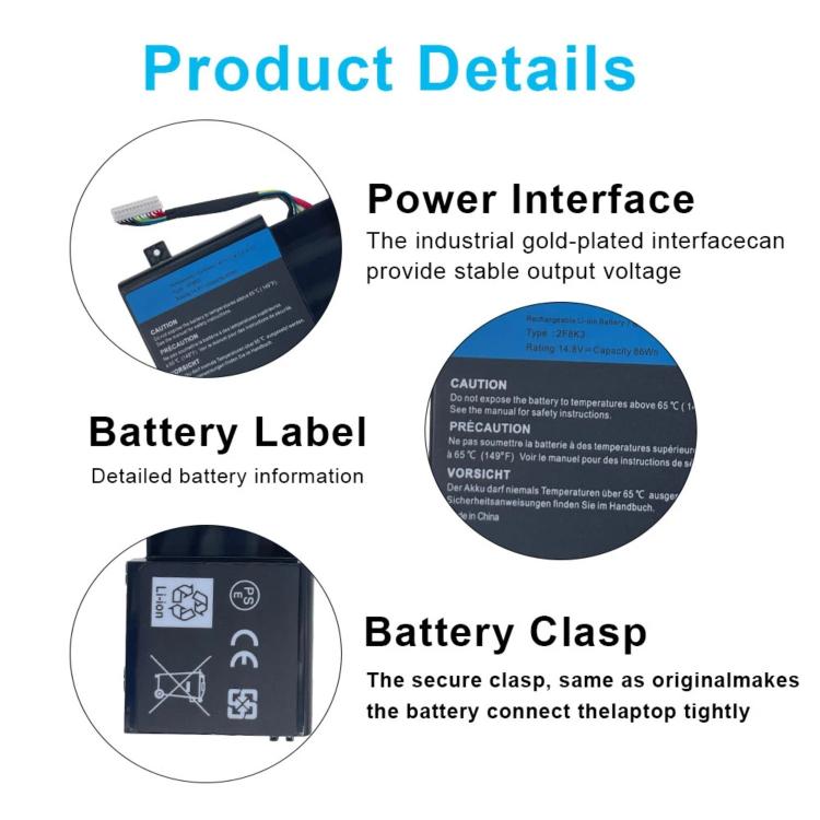 5500mAh Laptop Battery For Dell Alienware 17 / Alienware 18, 2F8K3