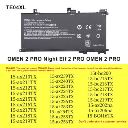 4112mAh Laptop Batteries For HP OMEN 15-AX200 15- AX218TX 15-AX210TX 15-AX235NF 15-AX202N, TE04XL