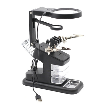Desktop Multifunctional Chip Welding Repair Inspection Magnifying Glass with LED Light, 3-45X Black, 3-45X White