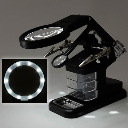 Desktop Multifunctional Chip Welding Repair Inspection Magnifying Glass with LED Light, 3-45X Black, 3-45X White