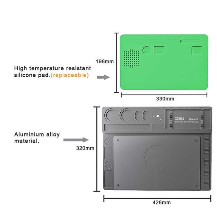 BAKU BA-692  2 In 1 Microscope Maintenance Insulation Pad Aluminum Alloy Silicone Work Mat