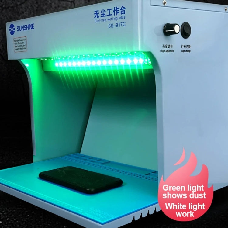 SUNSHINE SS-917C Mobile Phone Screen Repair Dust-free Workbench Green White Light Dual Lamps Dust Display Lamp Operator Bench, US Plug, EU Plug