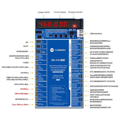 Charging Activation Fixture 5-9V Adaptive Voltage Support iPhone 16 Series and Android Models, SUNSHINE SS-916 Ultra