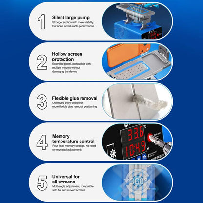 SUNSHINE S-918F Plus 5 In 1 Curved Screen Separator Mobile Phone LCD Screen Repair Separator Heating Platform, S-918F Plus