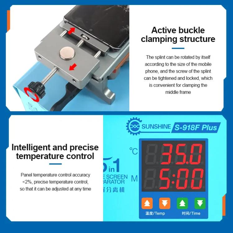 SUNSHINE S-918F Plus 5 In 1 Curved Screen Separator Mobile Phone LCD Screen Repair Separator Heating Platform, S-918F Plus