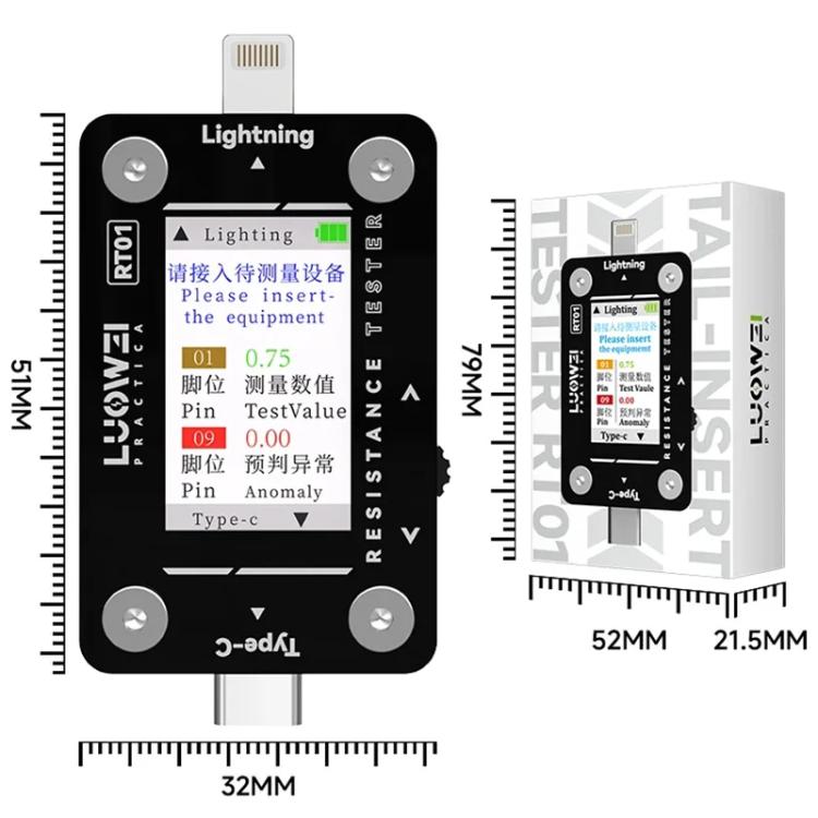 Type-C To 8 Pin Detachable Cell Phone Rear Plug Auto Tester, LUOWEI RT01