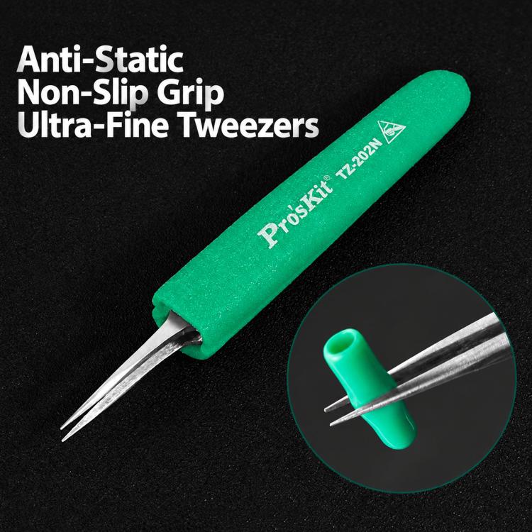 Anti-Static Non-Slip Soft Grip Stainless Steel Tweezers, ProsKit TZ-202N, ProsKit TZ-204N, ProsKit TZ-212N