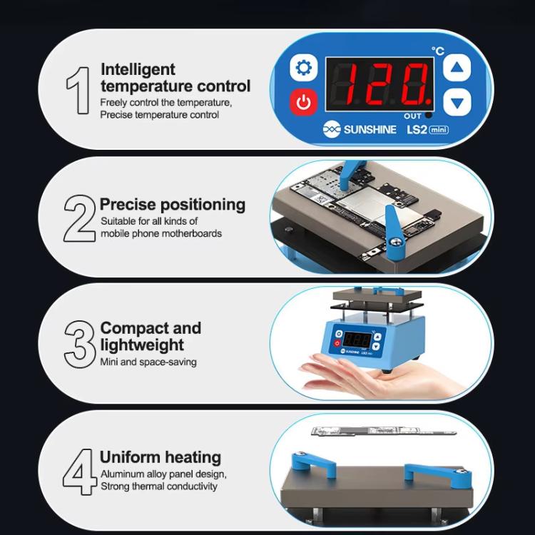 Mobile Phone Repair Non-Standard Motherboard Heating Table Supports Layered Bonding Tin Plating Degumming, EU Plug, LS2 MINI
