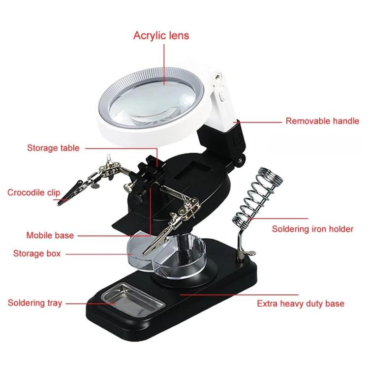5x 10x Desktop Handheld Magnifying Glass 32 LEDs Soldering Iron Maintenance Workbench